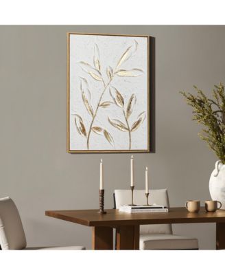 White with Gold Flower Canvas Framed Wall Decor