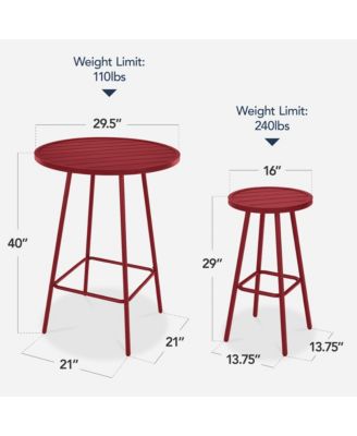 3-Piece Steel Patio Bar Height Round Bistro Set w/ Backless Stools, Slatted Design