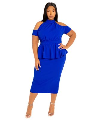 Plus Size Cut-out Shoulder Peplum Midi Dress