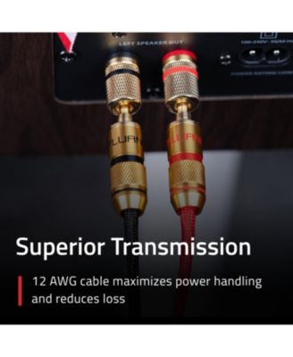 High-Fidelity 12 Gauge Speaker Wire with Dual Gold-Plated Banana Plugs, 12 Feet Oxygen-Free Pure Copper (OFC) Cable, Nylon Braided Jacket (SW512