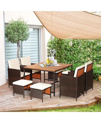 9PCS Rattan Wicker Dining Set Patio Outdoor Furniture Set w/ Cushion