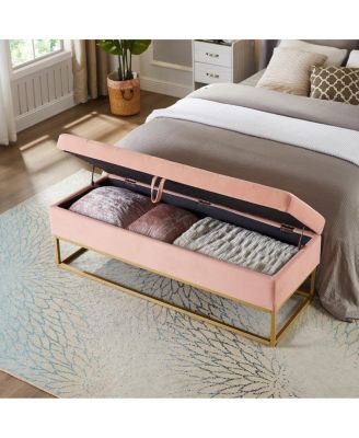 Tufted Velvet Metal Base Upholstered Storage Bench