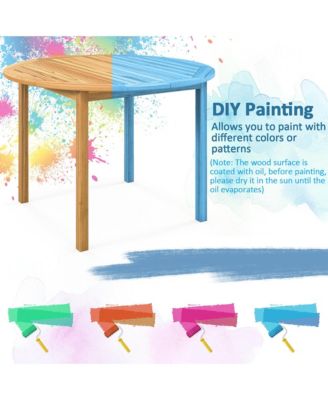 5 PCS Patio Dining Set Round Acacia Wood Table 4 Cushioned Wicker Armchairs