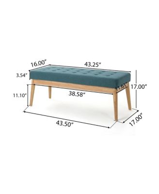 Mid-Century Upholstered Bench with Button Tufting and Birch Wood Legs for Dining Room, Hallway, or Office