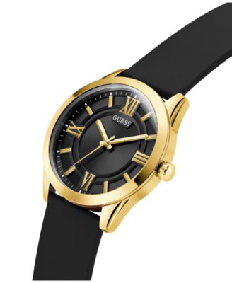 Men's Analog Black Gold-Tone Silicone Strap Watch, 44mm