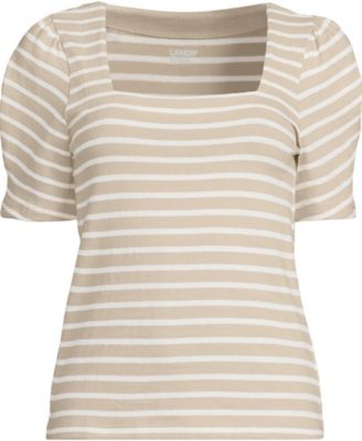 Plus Size Puff Sleeve Mariner Square Neck Top