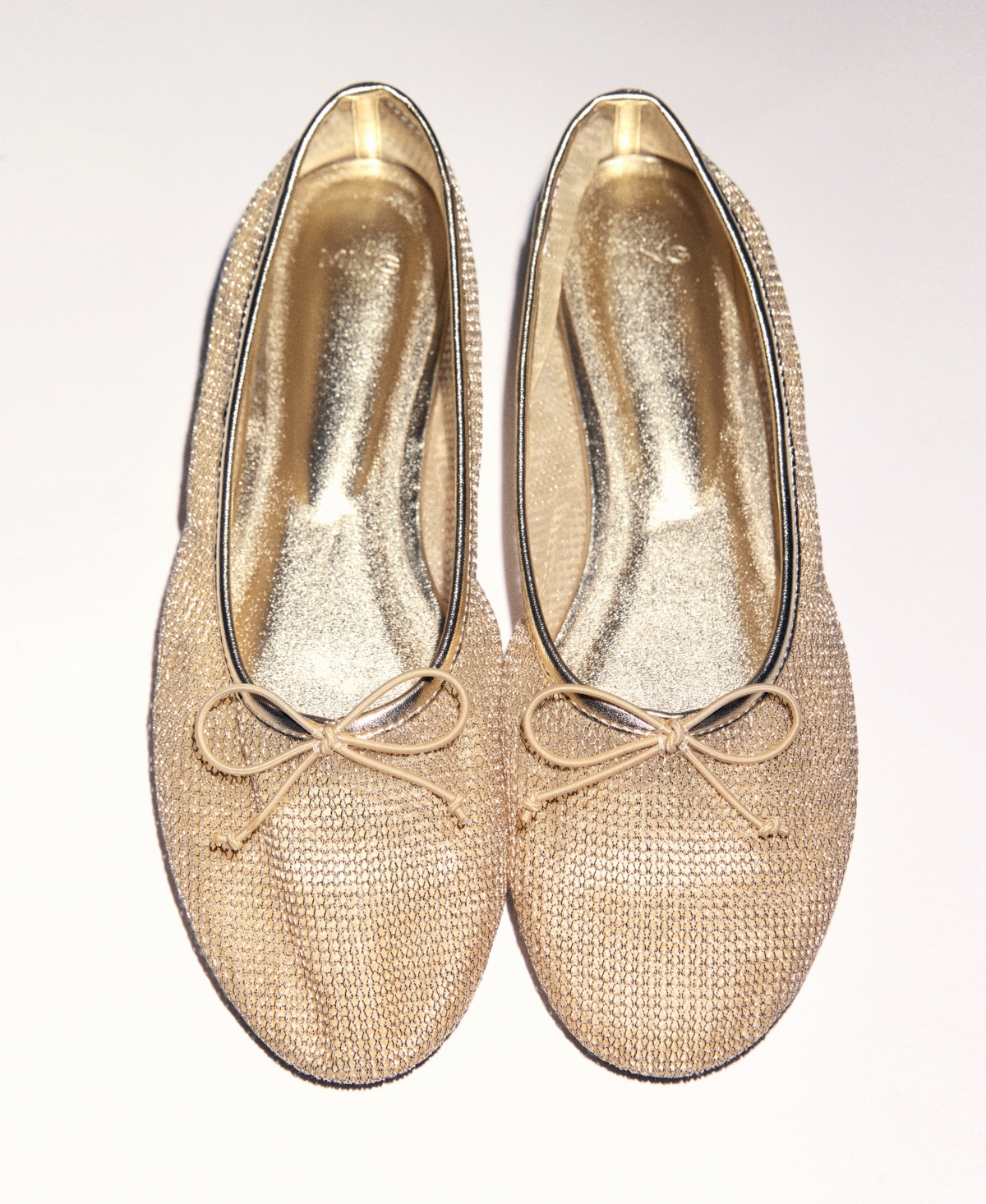 Shop Mango Women's Mesh Bow Ballerina Shoes In Gold