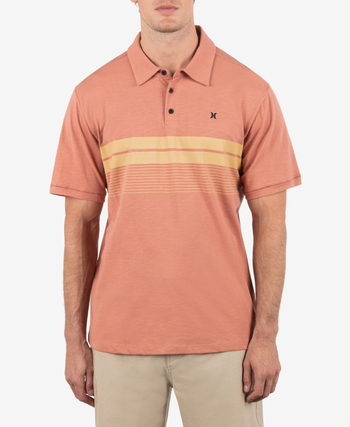Men's Printed Stripe Slub Short Sleeve Polo Shirt - Martian rust
