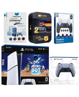 PlayStation 5 Slim Digital Astro Bot Bundle with Extra Volcanic Red Controller, FPS Grip Kit, MightySkins Code and 2 Year Extended Warranty