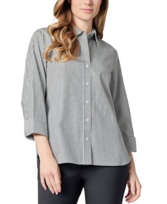 Kasper - Women's Gingham Button-Front 2/3-Sleeve Shirt