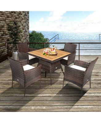 5PCS Patio Dining Table & Chair Set Outdoor Furniture Set w/ 4 Seat Cushions