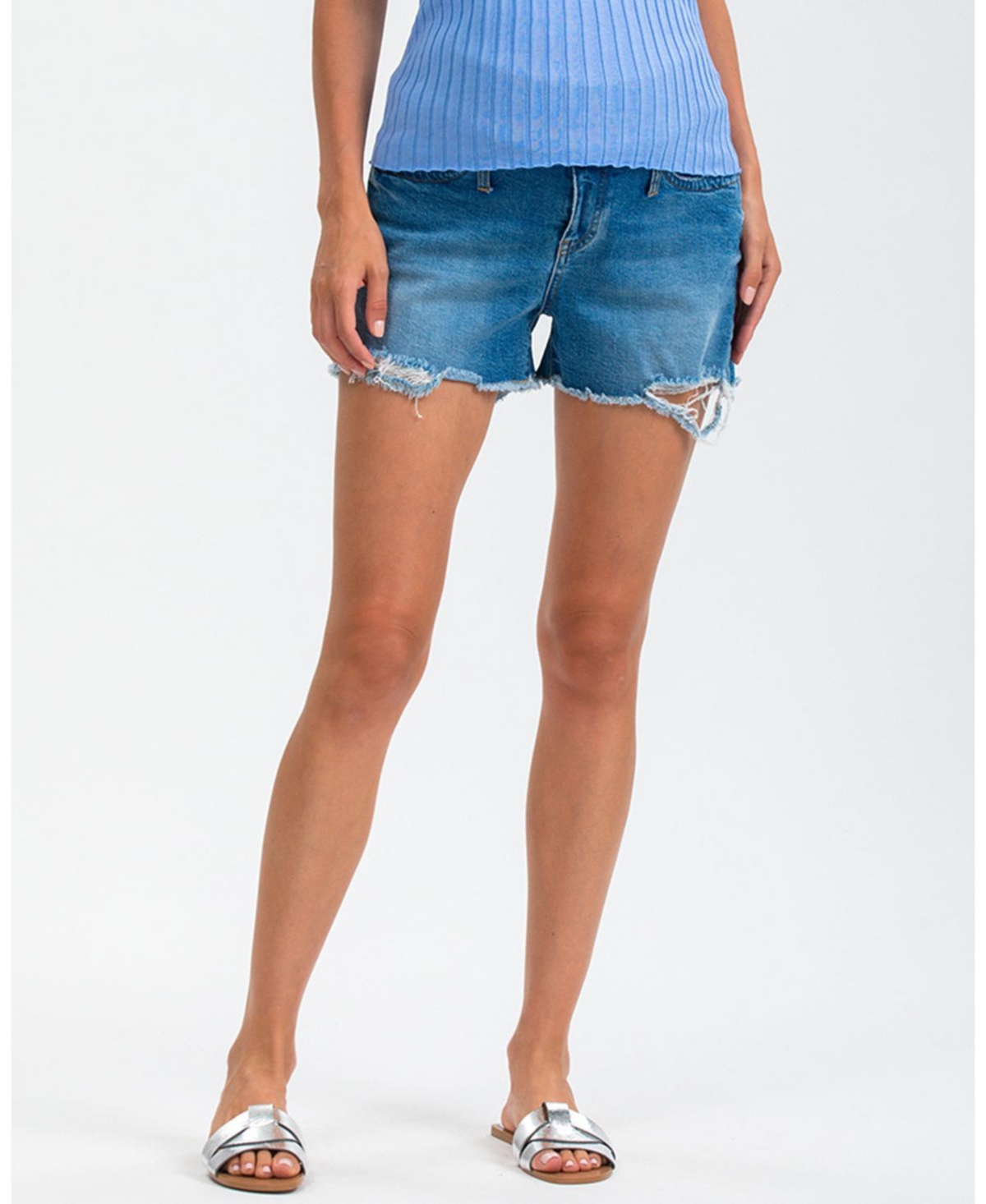 Maternity Stretch Denim Frayed Hem Shorts - White