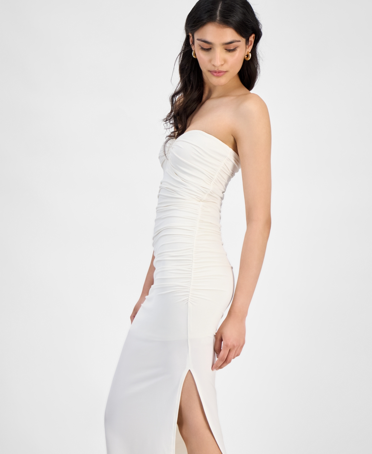 Bar Iii Women's Strapless Keyhole Ruched Midi Dress, Exclusively At Macy's