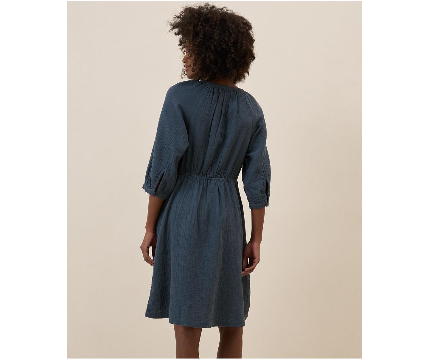 Женское платье Pact Organic Cotton Coastal Double Gauze Peasant, цвет: Тёмно-синий — фото 3