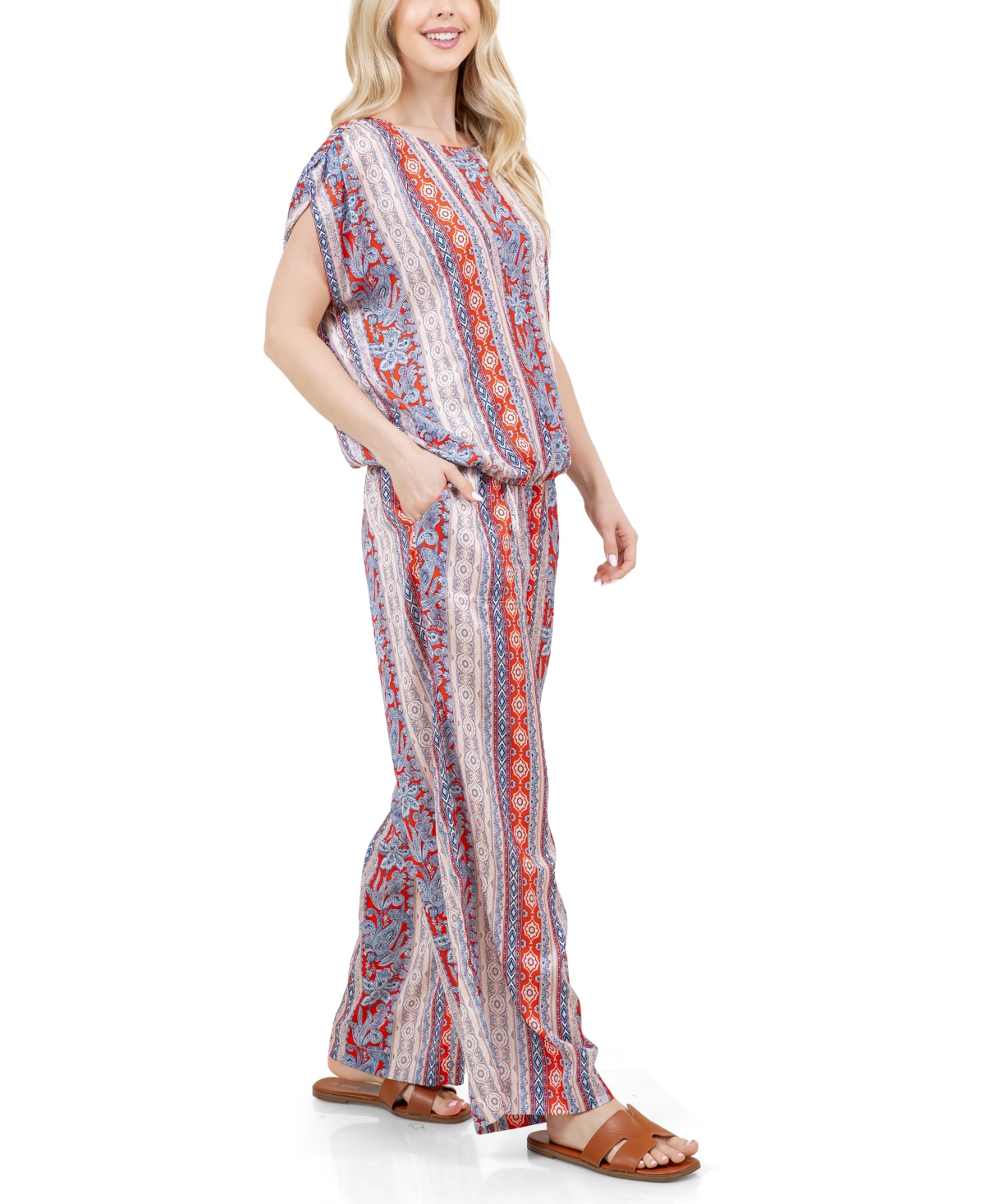 Fever Elastic Waist Drawstring Full Length Pant In Multi