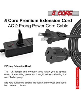 AC Power Cord 10 Ft • 2 Prong Extension Adapter • 16AWG/2C 125V 13A • US Polarized Male to Female Outlet Extension Cable Black