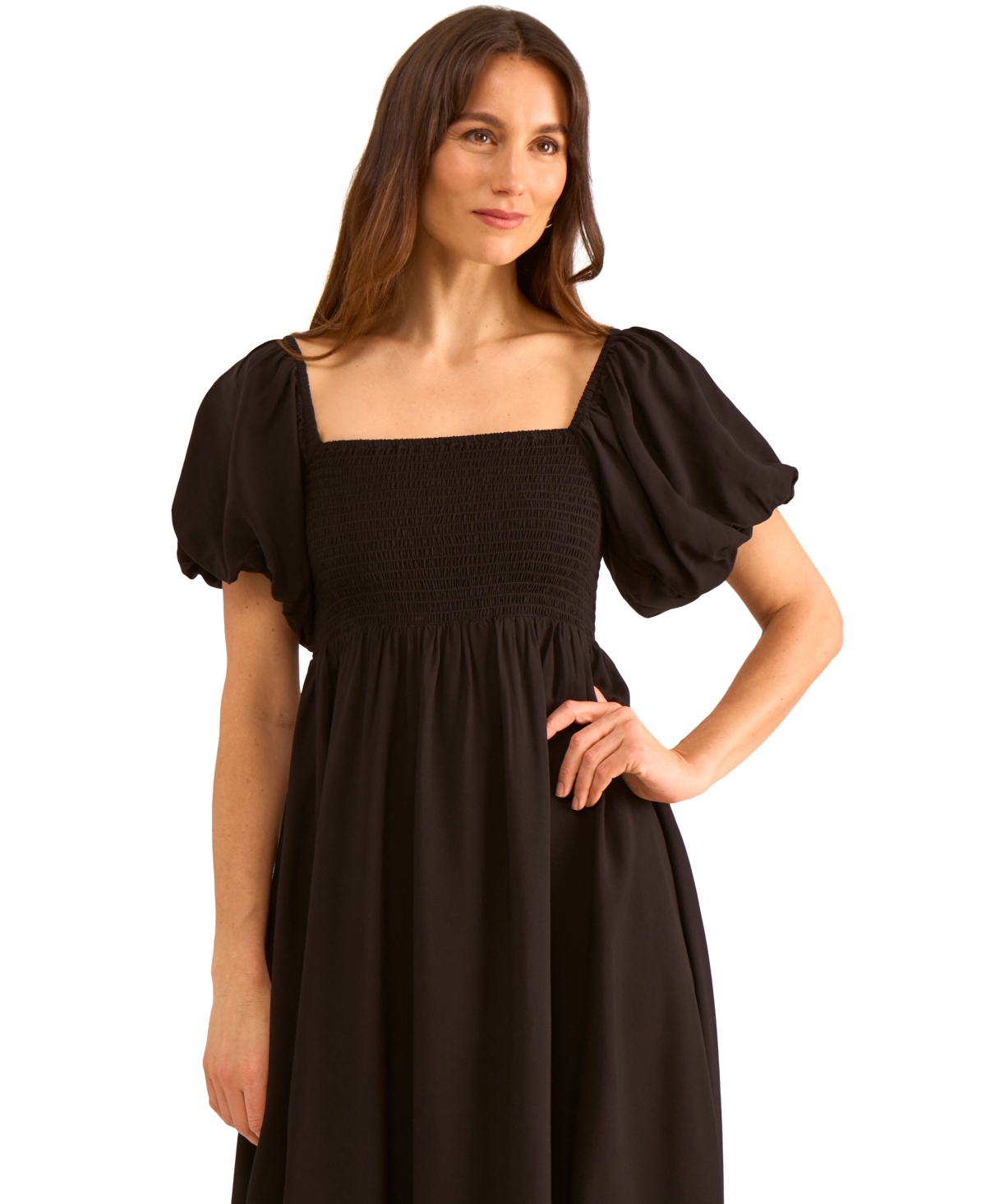 Vince Camuto Smocked Bodice Bubble Sleeve Maxi Dress In Black