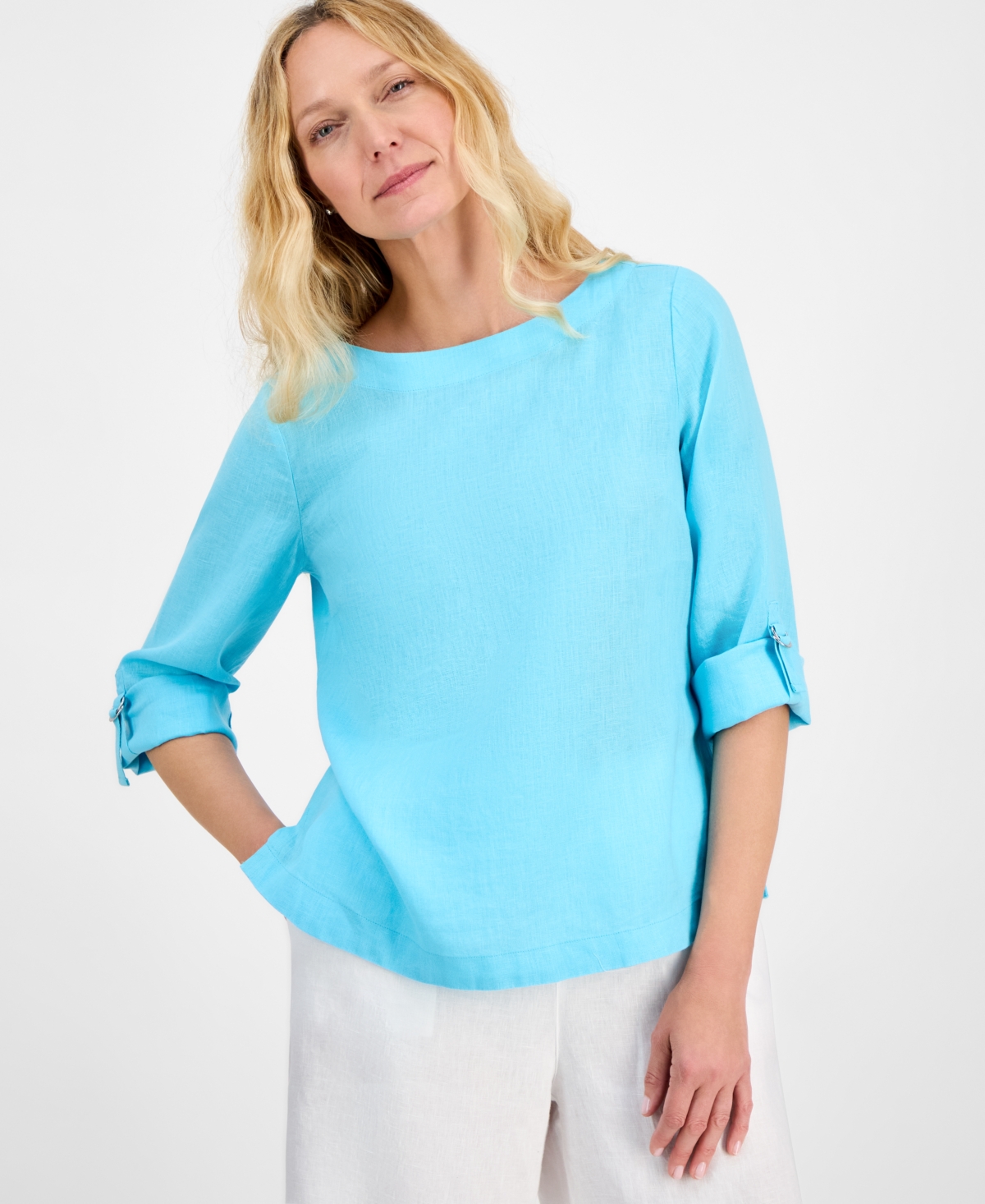 Women's 100% Linen D-Ring Top, Created for Macy's - Confetti Pink