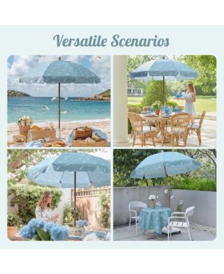 Our Beach Portable Umbrella for Sand Beech Wood Pole Carry Bag with Printed Seagull Cute Garden Parasol