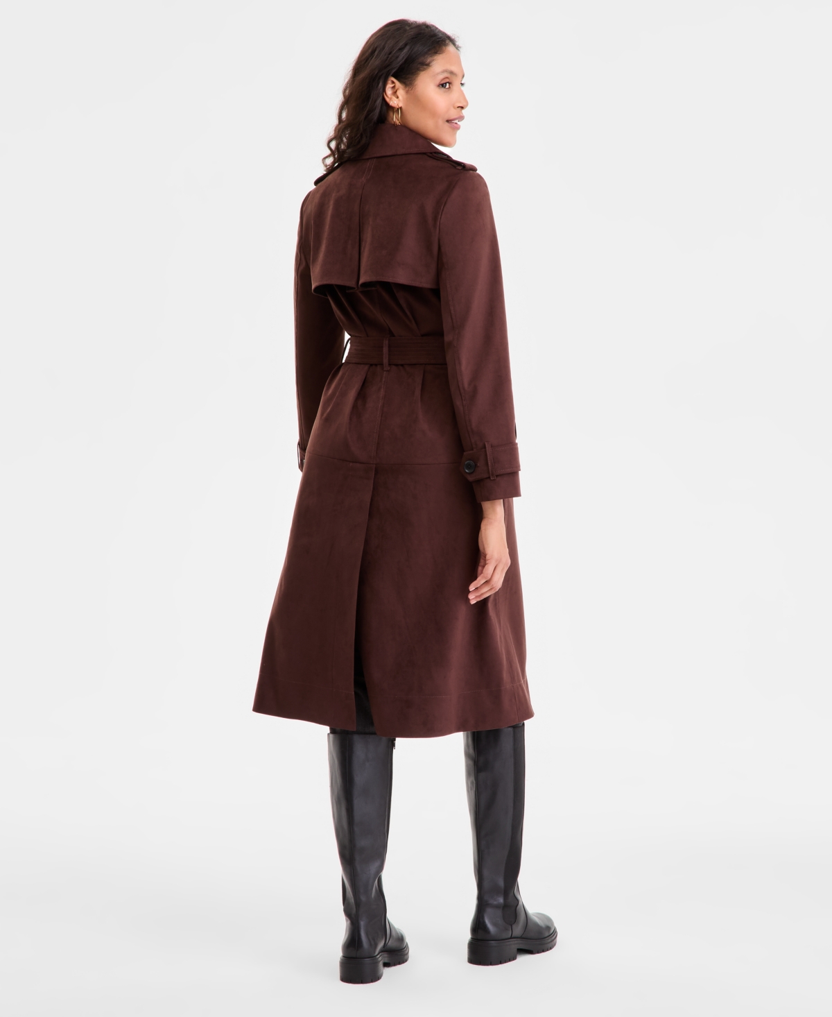 Bcbgmaxazria Women's Double Breasted Faux Suede Belted Trench Coat In Brown