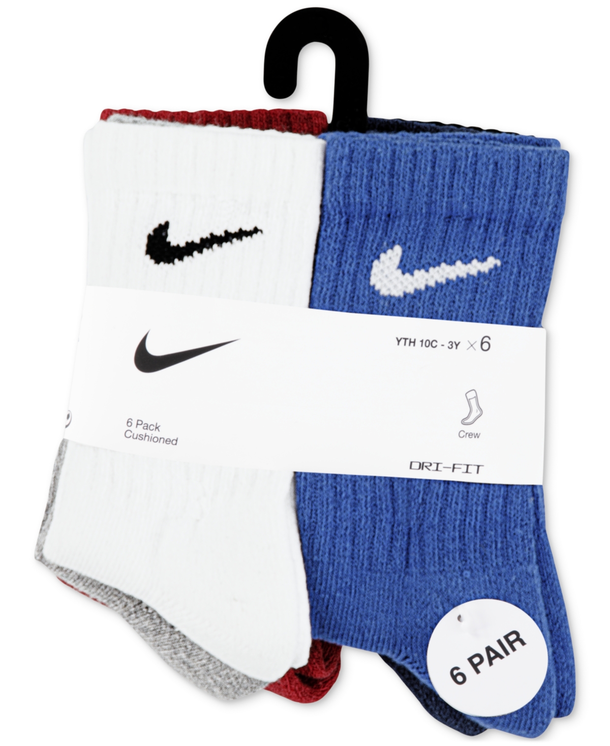 Nike Little Kids 6-pk. Performance Crew Socks In Black