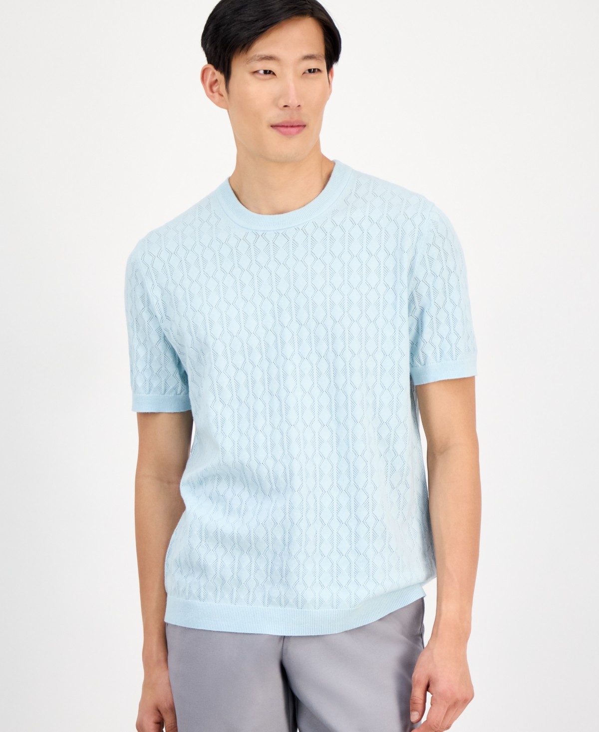 Men's Textured Sweater T-Shirt, Exclusively at Macy's - Light Mist