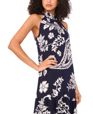 MSK Women's Mock-Neck Paisley-Print Tiered Dress