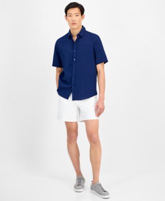 Men's Short-Sleeve Solid Textured Shirt