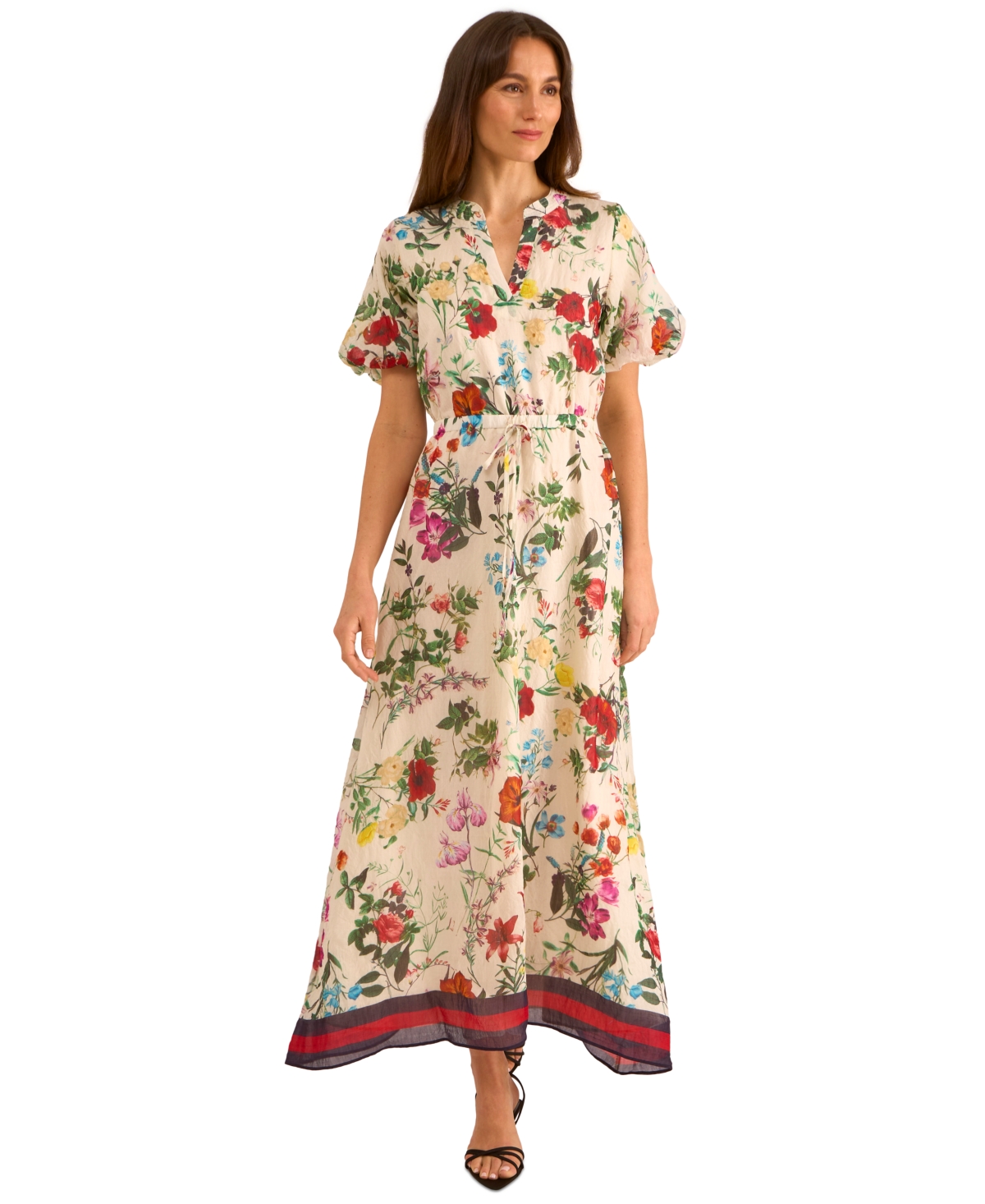 Vince Camuto Floral Puff Sleeve A-line Maxi Dress In Multi