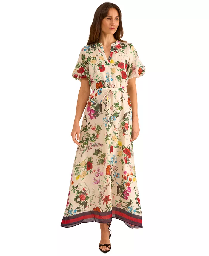 Women's Floral-Print Puff-Sleeve Maxi Dress