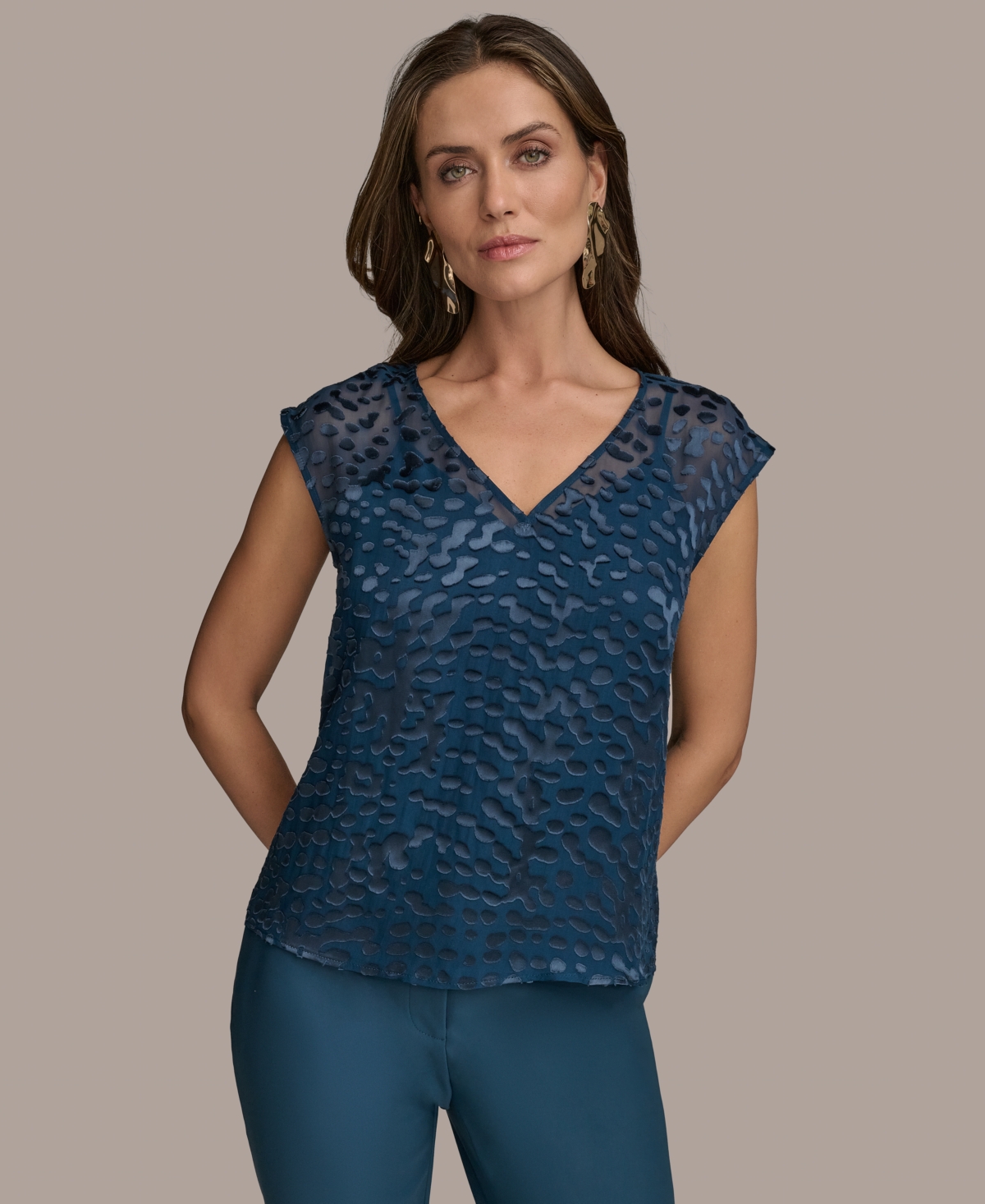 Women's V-Neck Burnout Blouse - Tide