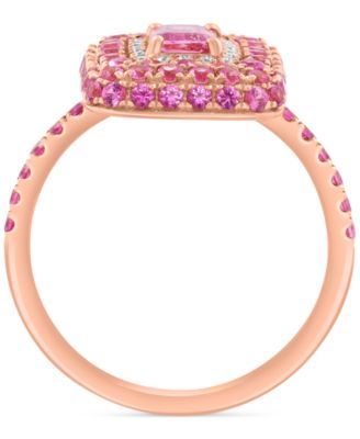 EFFY&reg; Pink Sapphire (2-1/10 ct. t.w.) & Diamond (1/10 ct. t.w.) Octagon Multi Halo Statement Ring in 14k Rose Gold