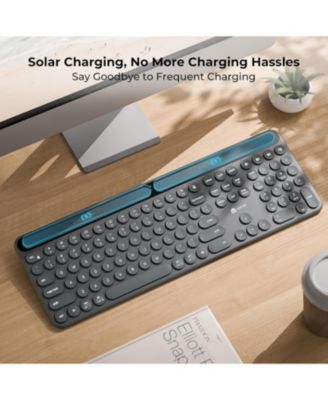 Solar Bluetooth Keyboard, Wireless Keyboard with Solar & Indoor Light Charging, Full Size, 3-Device Connectivity