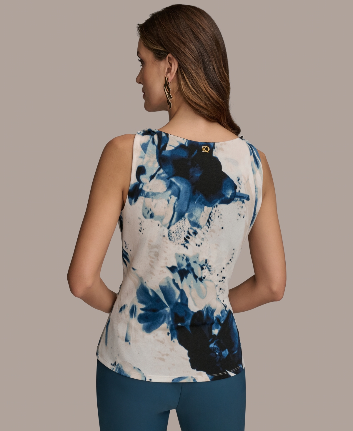 Shop Donna Karan Women's Printed Twist-strap Sleeveless Top