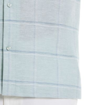 Men's Classic-Fit Windowpane-Print Linen Blend Camp Shirt 