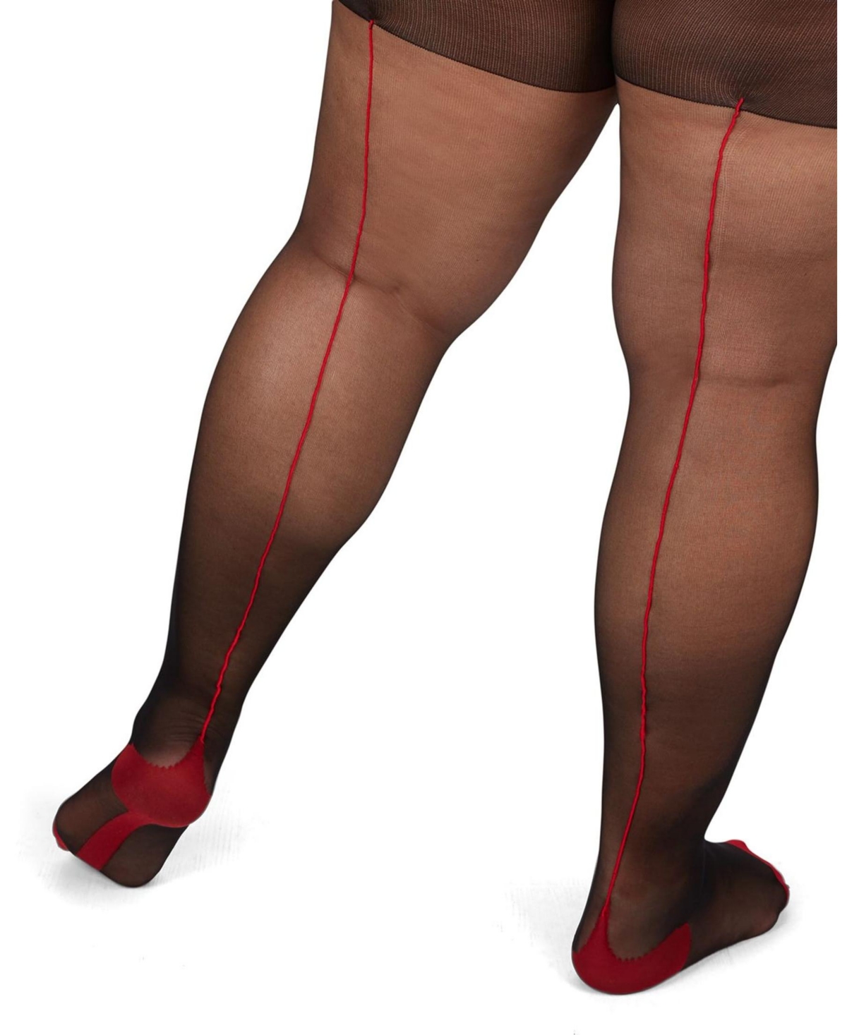 Memoi Plus Size Curvy Silky Sheer Control Top Pantyhose Mm-2210 In Black-red
