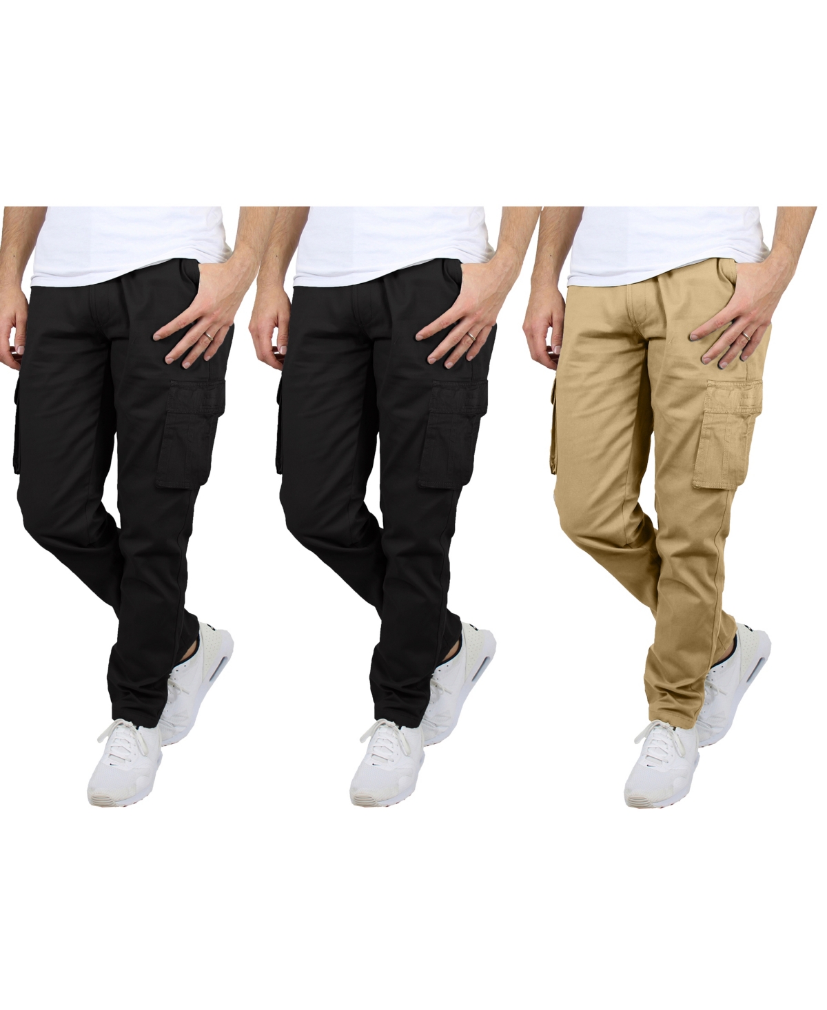 Men's 3-Pack Flex Stretch Cargo Pants - Navy, Gray, Khaki