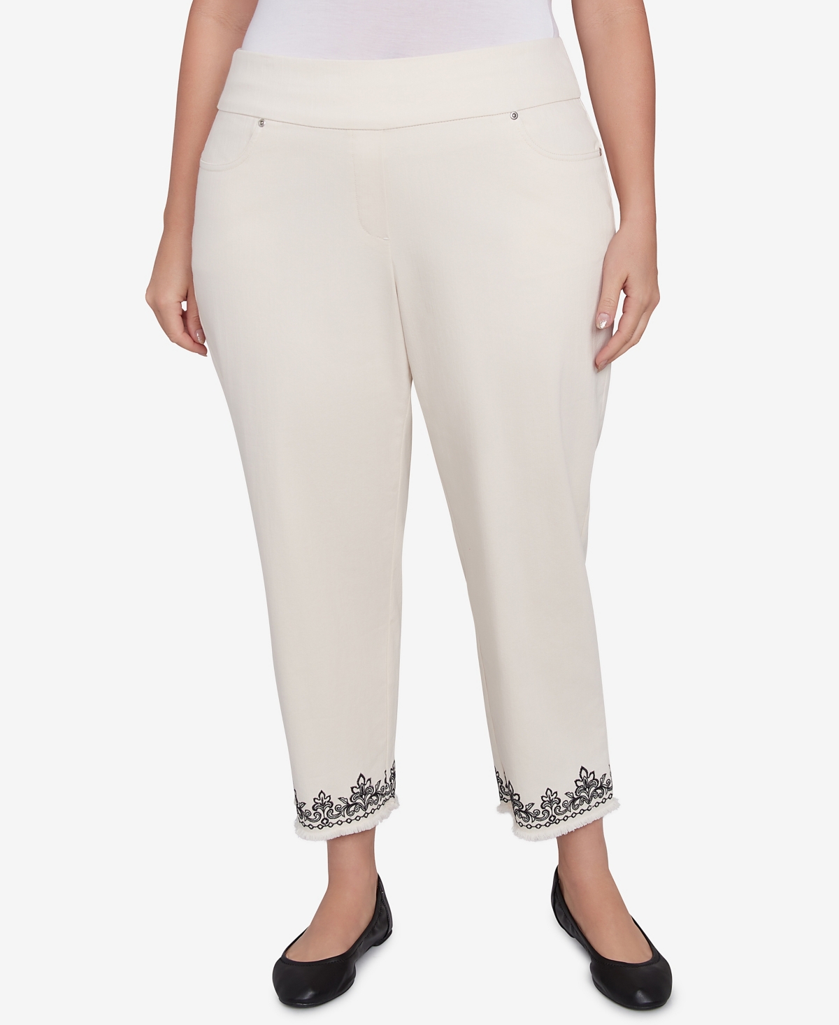 Plus Size Natural Instinct Classic Cuffed Medallion Pull On Ankle Pants - Natural