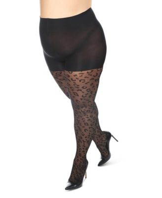 Women's Curvy Leopard Sheer Nylon Control Top Tights MM-2303	