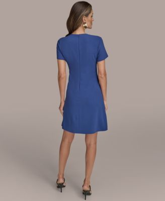 【Donna Karan New York】Petite Jewel-Neck Side-Ruched Dress Donna Karan New York Petite Jewel-Neck Side-Ruched Dress