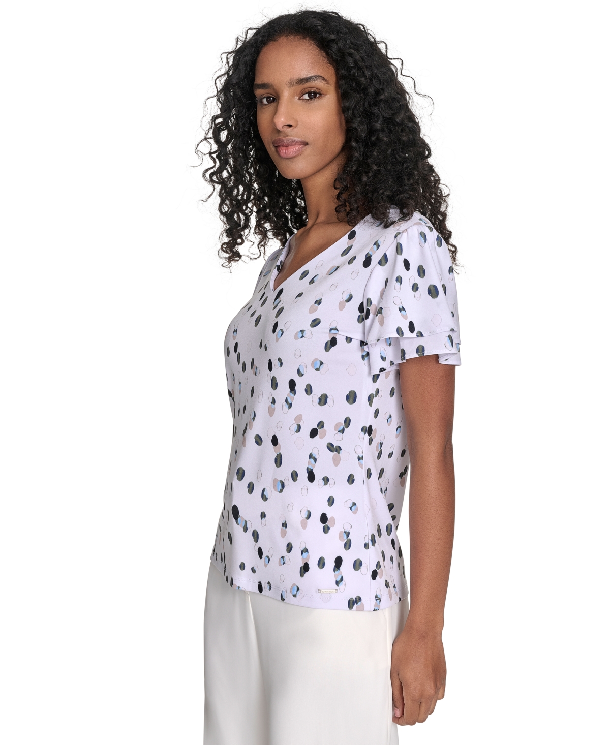 Calvin Klein Petite Printed Flutter-sleeve Top