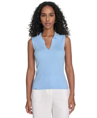 Calvin Klein - Women's Sleeveless Collared V-Neck Top
