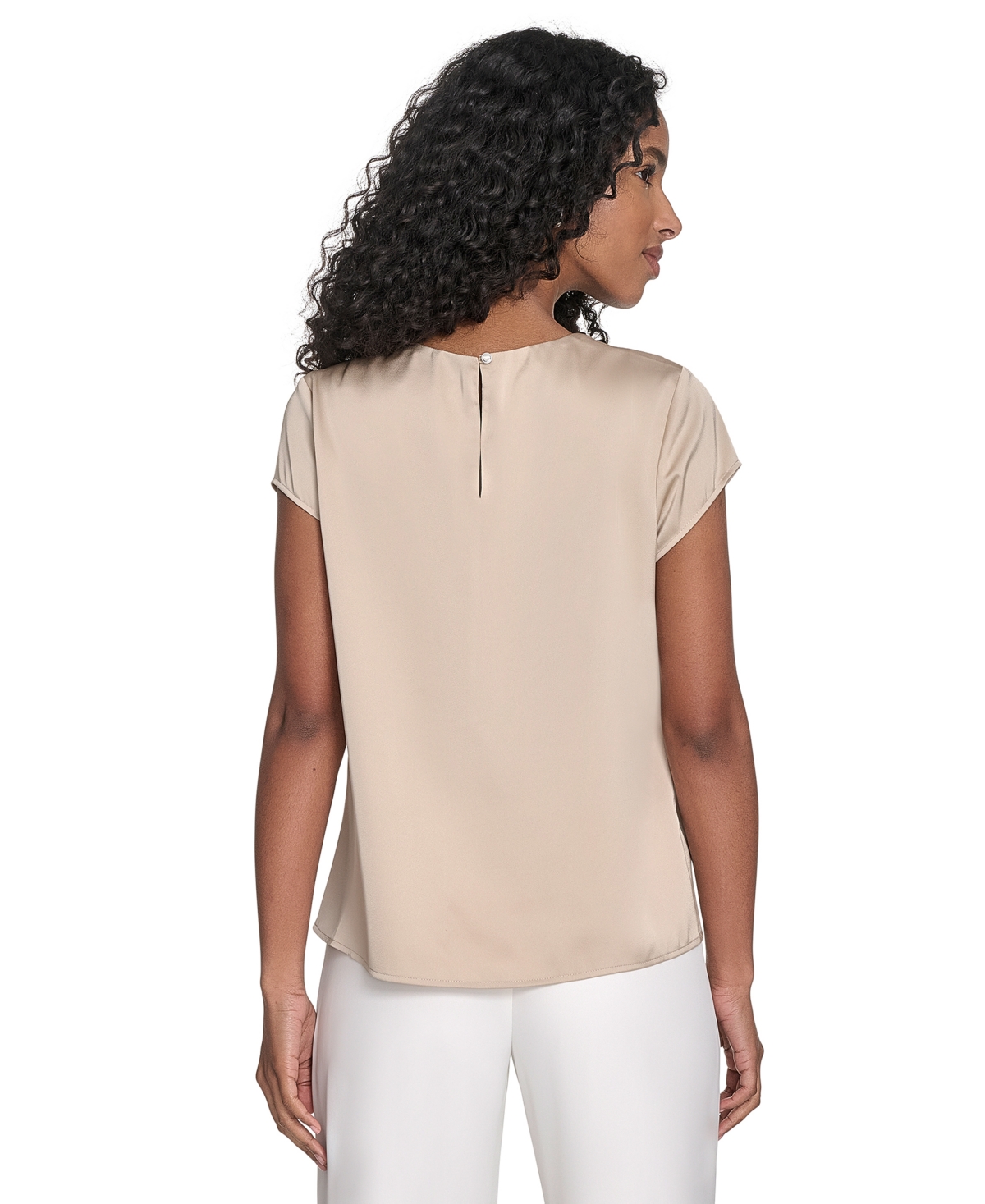 Calvin Klein Women's Cap Sleeve Satin Pleat-neck Blouse