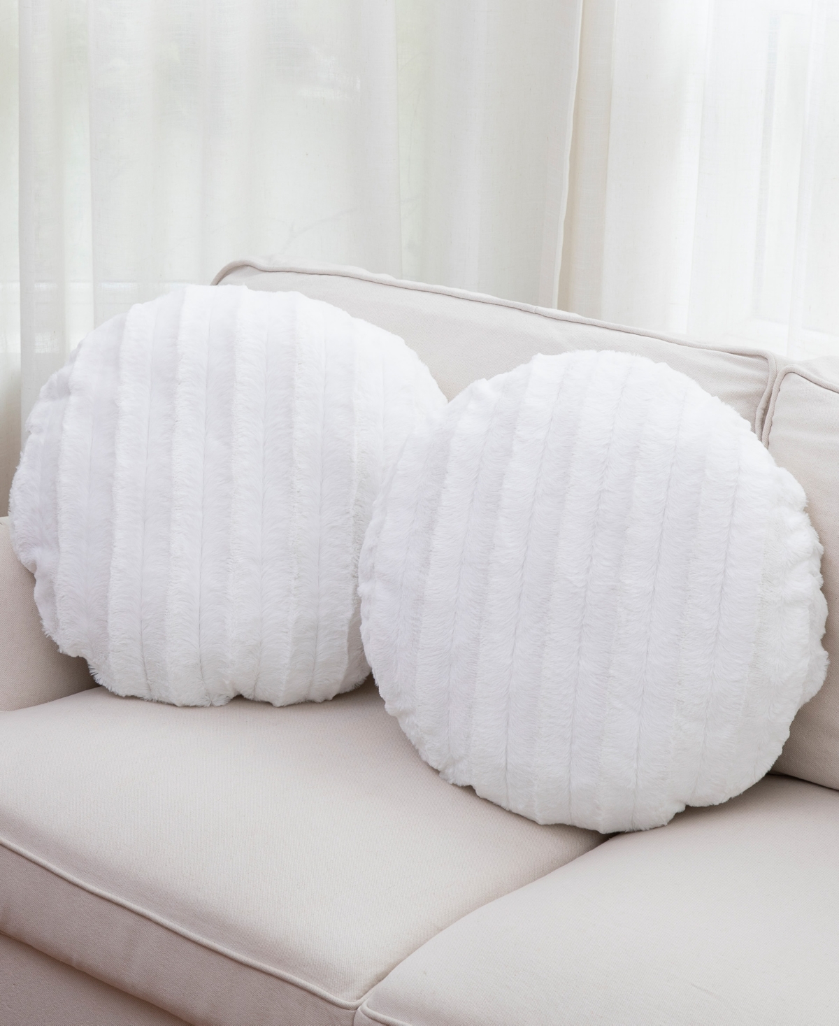 Cheer Collection Decorative Round Pillow Set, 18" X 18" In White