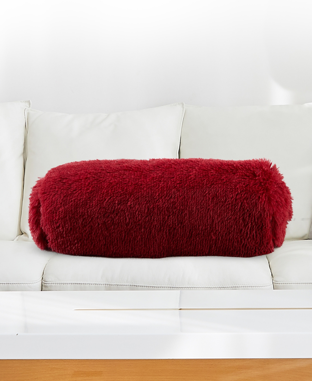 Cheer Collection Shaggy Bolster Decorative Pillow Set, 8" X 24" In Red