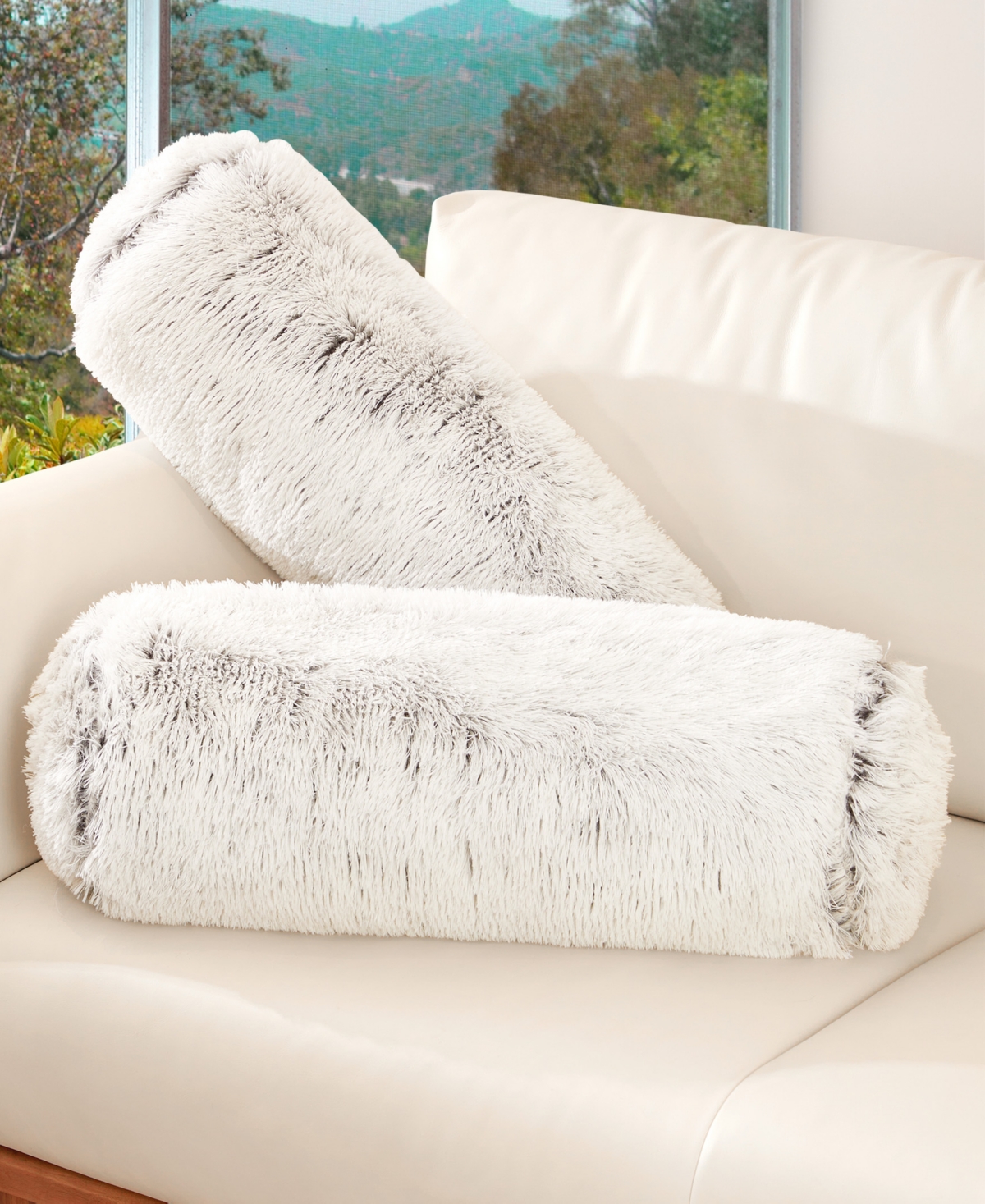 Cheer Collection Shaggy Bolster Decorative Pillow Set, 8" X 24" In Gray