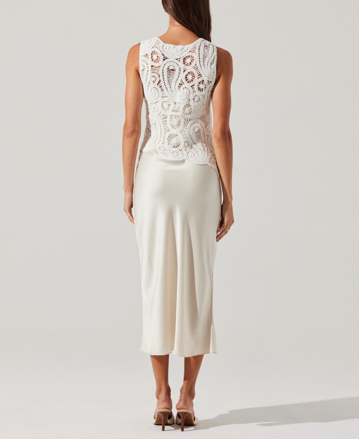 Astr The Label Martina Mixed Media Midi Dress In White