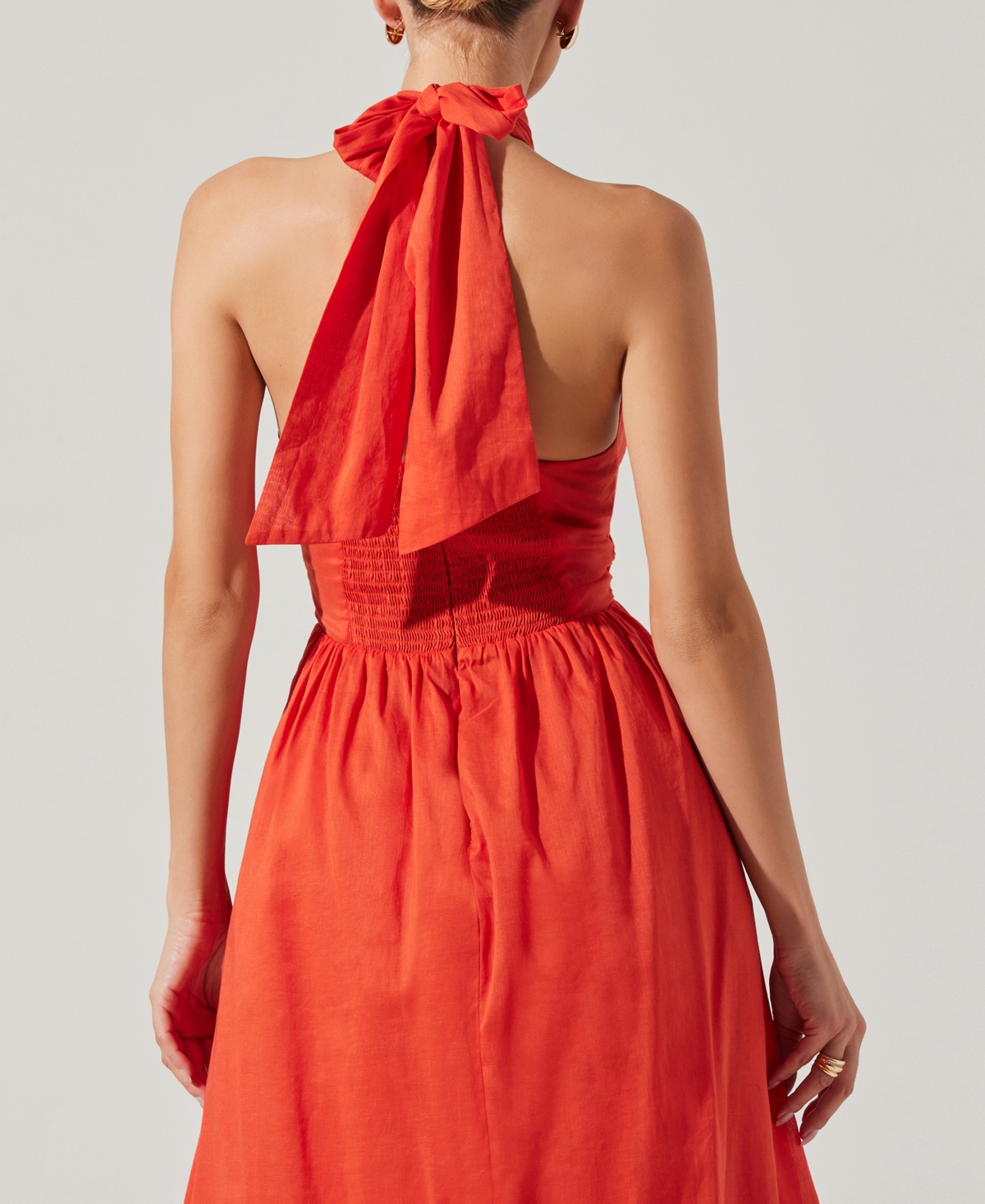 Astr The Label Kalia Halter Neck Linen & Cotton Dress In Orange