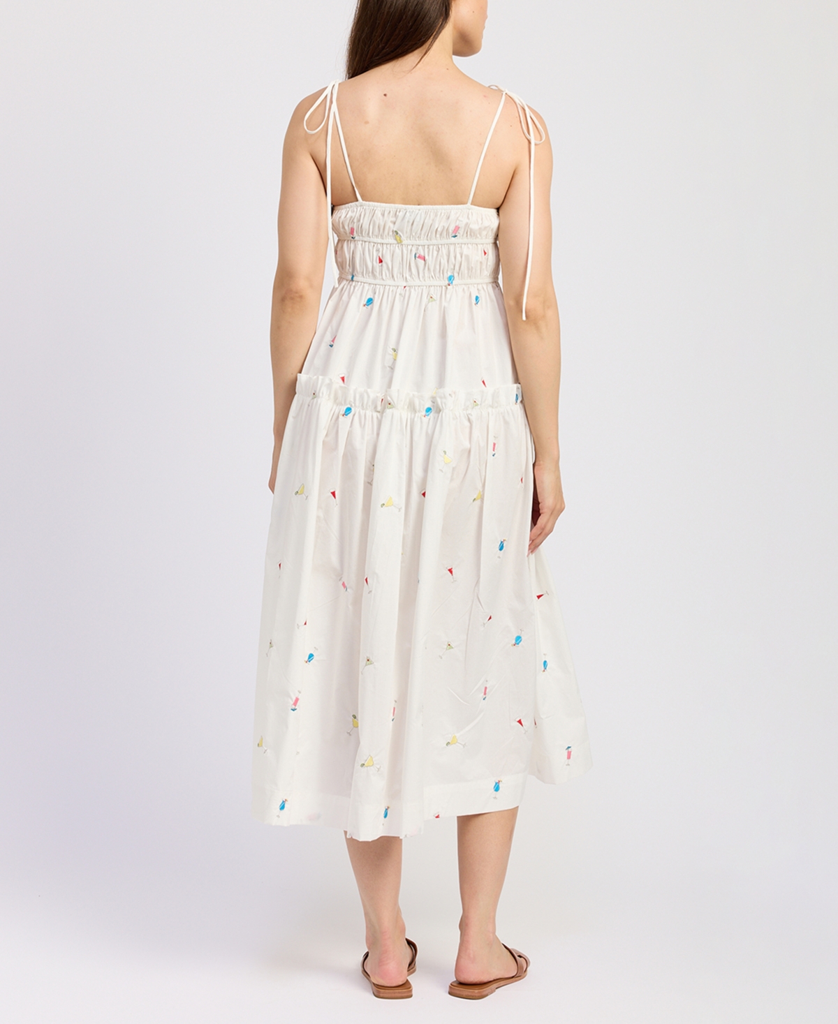 En Saison Nellie Embroidered Tiered Cotton Poplin Sundress In White