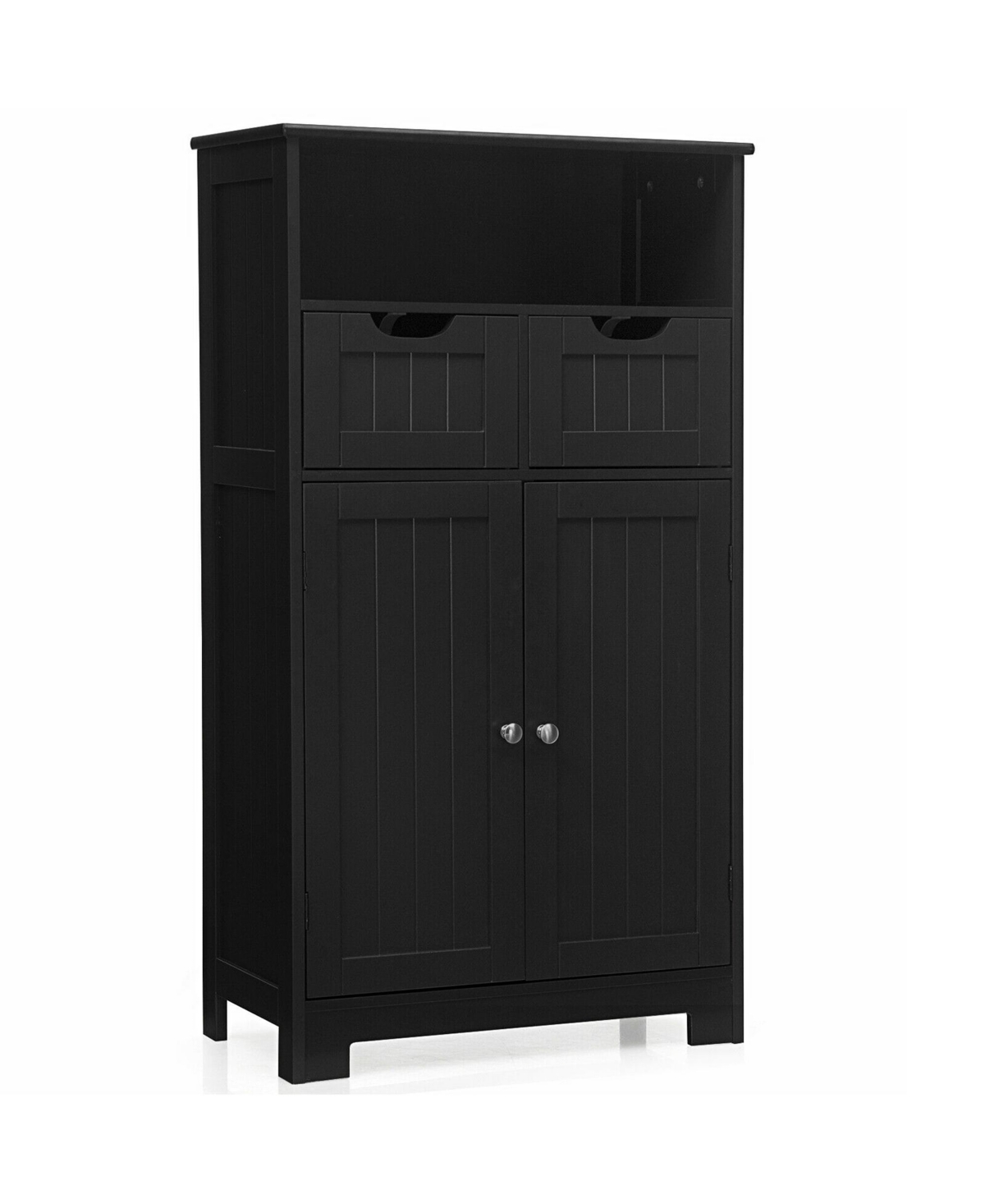 Bathroom Floor Cabinet Wooden Storage Organizer w/Drawer Doors Espresso - Black